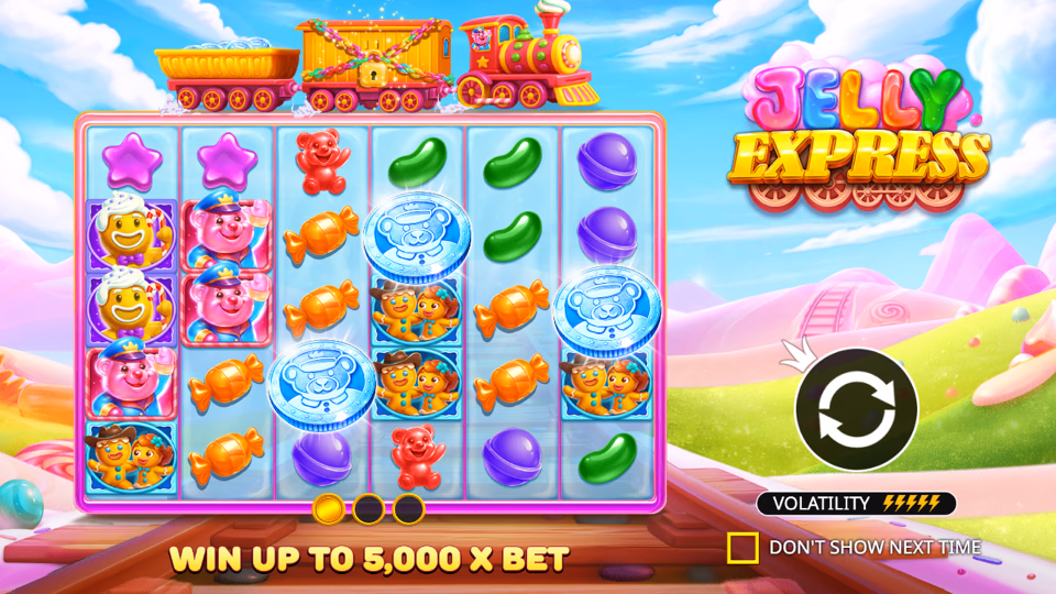 6x5 çarxlarla Jelly Express demo slotunun başlama ekranı