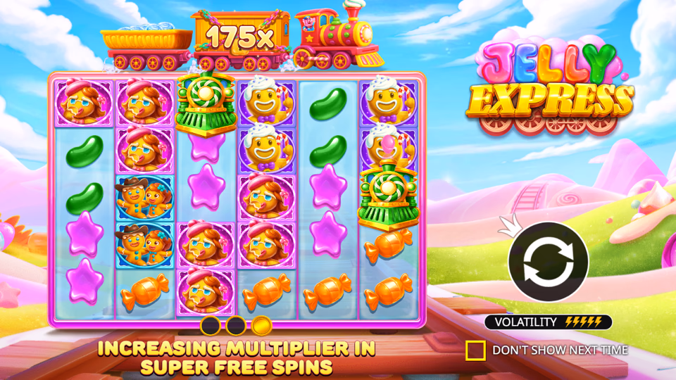 Jelly Express demo slotu Super Free Spins giriş ekranı